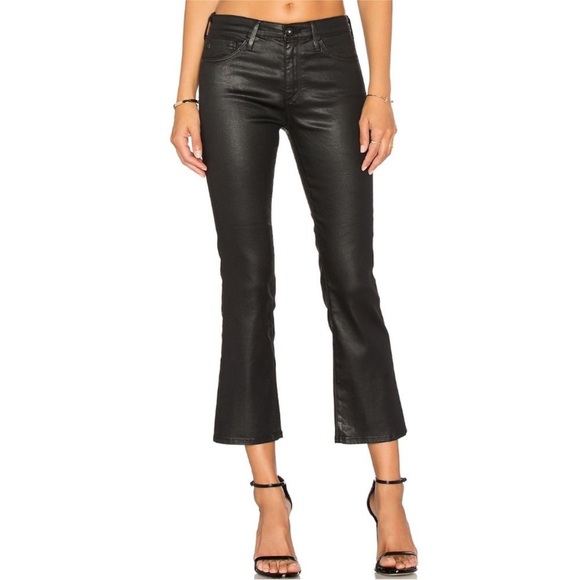 Ag Adriano Goldschmied Jodi Crop High Rise Slim Flare Jean Black Coated Size 27 - Picture 1 of 13